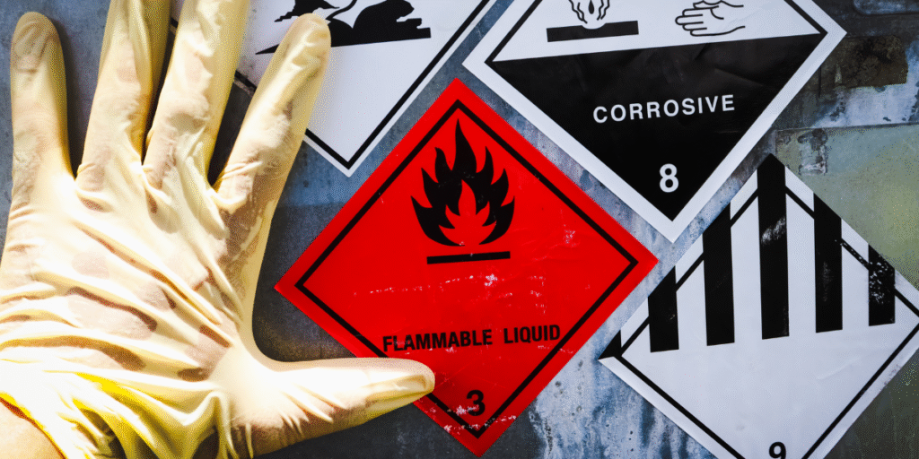 Hazard signs on a construction site