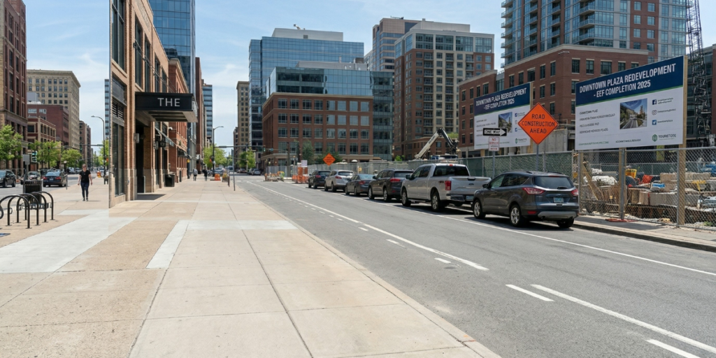 Anticlimb fence panels installed along a construction site perimeter on an urban street